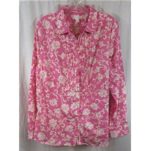 Charter Club Pink White Pleated Front Top 16